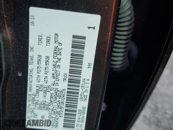 2019 Toyota Tundra Limited z VIN 5TFSY5F10KX246376, wystawiony jako Copart lot #75479174 z przebiegiem Nie podano mil oraz Nie do naprawy • Non repairable. Historia ofert i sprzedaży dostępna na DreamBid. Obrazek 13.