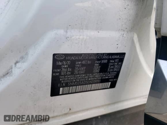 2020 Hyundai Santa Fe SE z VIN 5NMS23AD5LH239991, wystawiony jako Copart lot #60475015 z przebiegiem 70 541 mil mil oraz Szkoda całkowita • Salvage title. Historia ofert i sprzedaży dostępna na DreamBid. Obrazek 13.