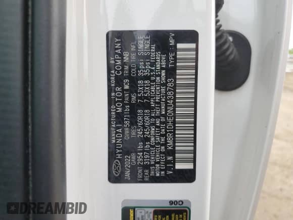 2022 Hyundai Palisade SE z VIN KM8R1DHE0NU438783, wystawiony jako Copart lot #58986475 z przebiegiem 49 934 mil mil oraz Nie do naprawy • Non repairable. Historia ofert i sprzedaży dostępna na DreamBid. Obrazek 13.