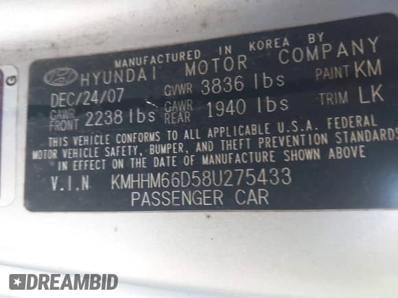 2008 Hyundai Tiburon GS z VIN KMHHM66D58U275433, wystawiony jako IAAI lot #41325486 z przebiegiem 266 121 mil mil oraz . Historia ofert i sprzedaży dostępna na DreamBid. Obrazek 9.