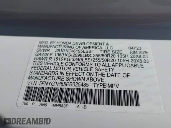 2023 Honda Pilot Elite with VIN 5FNYG1H85PB025485, listed as a IAAI auction lot 42445563 with 10,445 mi miles and . Bid and sale history available at DreamBid. Image 9.
