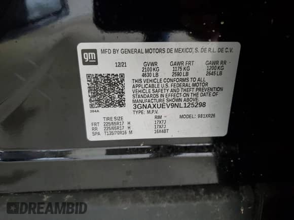 2022 Chevrolet Equinox LT z VIN 3GNAXUEV9NL125298, wystawiony jako Copart lot #71919275 z przebiegiem 147 511 mil mil oraz Czysty tytuł • Clean title. Historia ofert i sprzedaży dostępna na DreamBid. Obrazek 13.