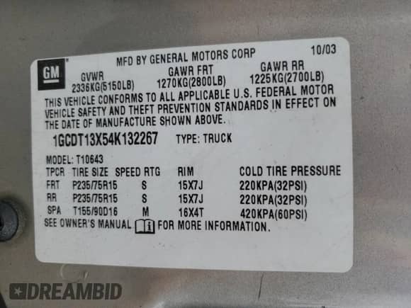 2004 Chevrolet S-10 LS z VIN 1GCDT13X54K132267, wystawiony jako Copart lot #71161265 z przebiegiem 239 585 mil mil oraz Szkoda całkowita • Salvage title. Historia ofert i sprzedaży dostępna na DreamBid. Obrazek 13.