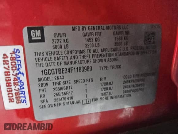 2015 Chevrolet Colorado 4WD LT z VIN 1GCGTBE34F1183989, wystawiony jako Copart lot #69449825 z przebiegiem 162 628 mil mil oraz Czysty tytuł • Clean title. Historia ofert i sprzedaży dostępna na DreamBid. Obrazek 12.