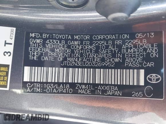 2013 Toyota Prius Two z VIN JTDZN3EU2D3269952, wystawiony jako IAAI lot #43382611 z przebiegiem 100 918 mil mil oraz . Historia ofert i sprzedaży dostępna na DreamBid. Obrazek 9.