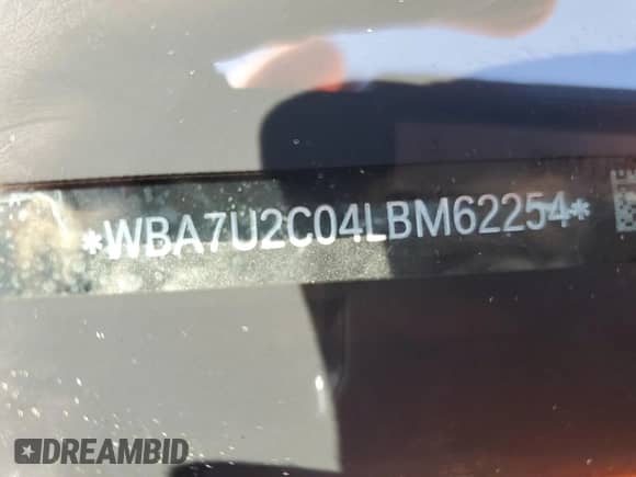 2020 BMW 7 Series 750i xDrive with VIN WBA7U2C04LBM62254, listed as a Copart auction lot 61608005 with Not provided miles and Salvage title. Bid and sale history available at DreamBid. Image 12.