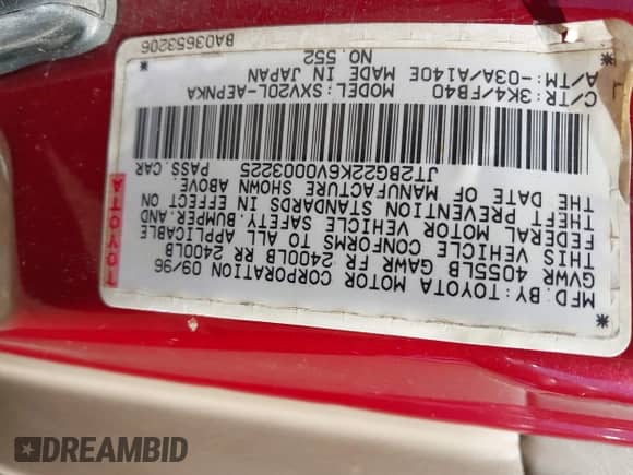 1997 Toyota Camry LE с VIN JT2BG22K6V0003225, выставлен на аукционе IAAI как лот 43223089 с пробегом 348 036 миль миль и . История ставок и продаж доступна на DreamBid. Изображение 9.