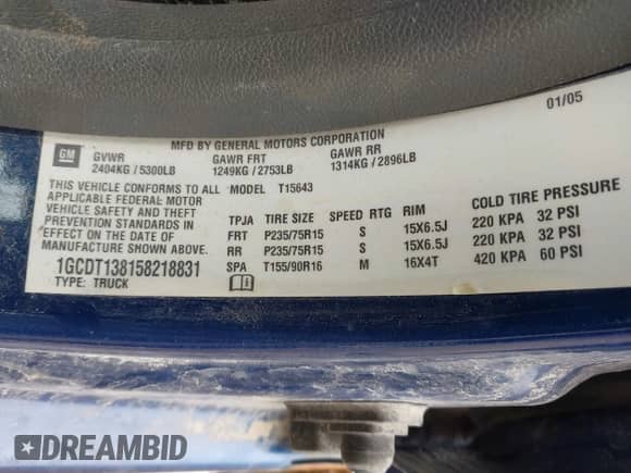 2005 Chevrolet Colorado z VIN 1GCDT138158218831, wystawiony jako IAAI lot #41962114 z przebiegiem 113 351 mil mil oraz . Historia ofert i sprzedaży dostępna na DreamBid. Obrazek 9.