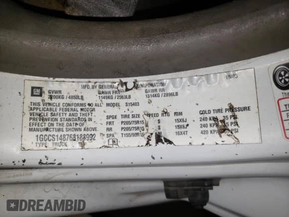2006 Chevrolet Colorado Work Truck with VIN 1GCCS148768188992, listed as a Copart auction lot 64820755 with 109,111 mi miles and Salvage title. Bid and sale history available at DreamBid. Image 12.