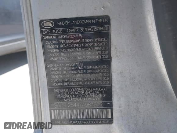 2007 Land Rover Range Rover Sport HSE с VIN SALSF25447A987679, выставлен на аукционе IAAI как лот 42678254 с пробегом 126 898 миль миль и . История ставок и продаж доступна на DreamBid. Изображение 9.