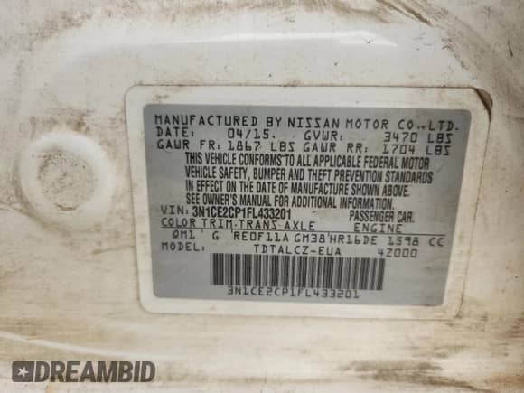 2015 Nissan Note S Plus with VIN 3N1CE2CP1FL433201, listed as a Copart auction lot 84398135 with 150,641 mi miles and Clean title. Bid and sale history available at DreamBid. Image 13.