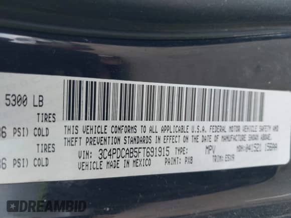 2015 Dodge Journey SE с VIN 3C4PDCAB5FT691915, выставлен на аукционе IAAI как лот 43126752 с пробегом 202 622 миль миль и . История ставок и продаж доступна на DreamBid. Изображение 9.