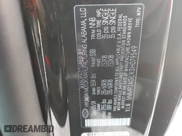 2025 Hyundai Santa Fe SEL с VIN 5NMP24GLXSH079549, выставлен на аукционе Copart как лот 78526744 с пробегом 332 миль миль и Списание • Salvage title. История ставок и продаж доступна на DreamBid. Изображение 13.