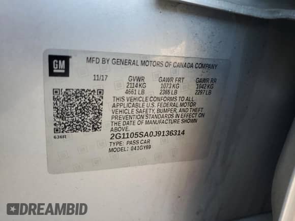 2018 Chevrolet Impala LT с VIN 2G1105SA0J9136314, выставлен на аукционе Copart как лот 70338575 с пробегом 139 071 миль миль и Списание • Salvage title. История ставок и продаж доступна на DreamBid. Изображение 12.