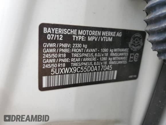 2013 BMW X3 xDrive28i with VIN 5UXWX9C55D0A17045, listed as a Copart auction lot 80683855 with 92,446 mi miles and Salvage title. Bid and sale history available at DreamBid. Image 13.