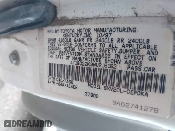 1998 Toyota Camry LE z VIN 4T1BG22K3WU216162, wystawiony jako IAAI lot #43118175 z przebiegiem 188 229 mil mil oraz . Historia ofert i sprzedaży dostępna na DreamBid. Obrazek 9.