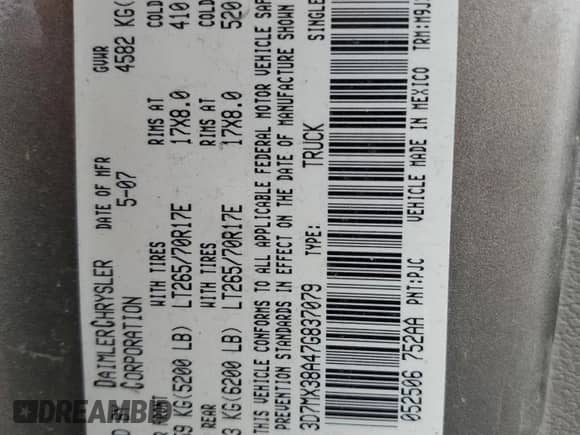 2007 Dodge 3500 SLT with VIN 3D7MX38A47G837079, listed as a Copart auction lot 44993305 with 105,107 mi miles and Salvage title. Bid and sale history available at DreamBid. Image 13.