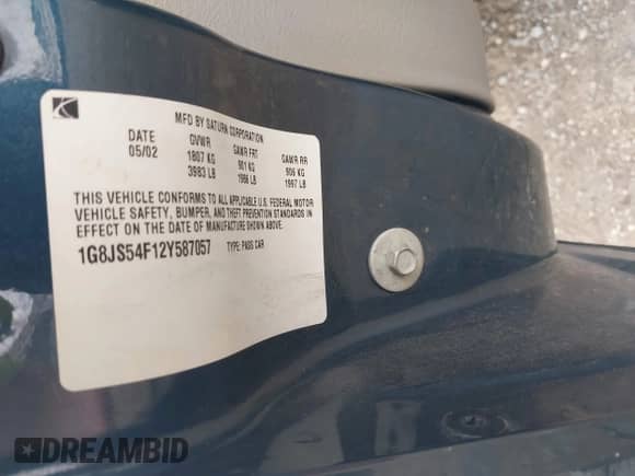 2002 Saturn LS с VIN 1G8JS54F12Y587057, выставлен на аукционе IAAI как лот 42610878 с пробегом 135 927 миль миль и . История ставок и продаж доступна на DreamBid. Изображение 9.