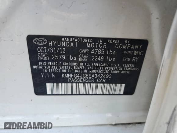 2014 Hyundai Azera с VIN KMHFG4JG6EA342493, выставлен на аукционе Copart как лот 61897745 с пробегом 120 519 миль миль и Списание • Salvage title. История ставок и продаж доступна на DreamBid. Изображение 12.