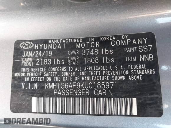 2019 Hyundai Veloster 2.0 with VIN KMHTG6AF9KU018597, listed as a IAAI auction lot 42553253 with 132,798 mi miles and . Bid and sale history available at DreamBid. Image 9.