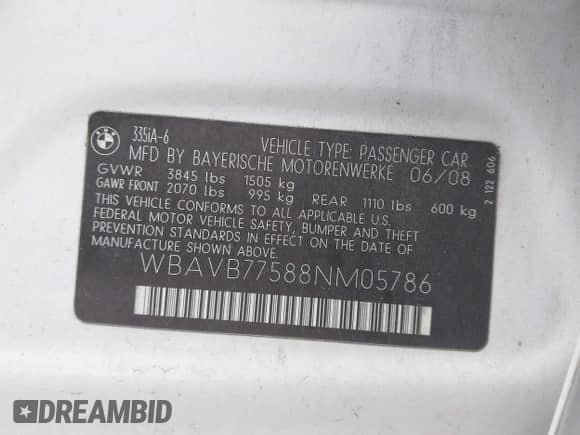 2008 BMW 3 Series 335i z VIN WBAVB77588NM05786, wystawiony jako IAAI lot #43430394 z przebiegiem 128 746 mil mil oraz . Historia ofert i sprzedaży dostępna na DreamBid. Obrazek 9.