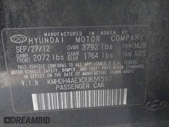 2013 Hyundai Elantra GLS z VIN KMHDH4AEXDU656597, wystawiony jako IAAI lot #42389315 z przebiegiem 173 093 mil mil oraz . Historia ofert i sprzedaży dostępna na DreamBid. Obrazek 9.