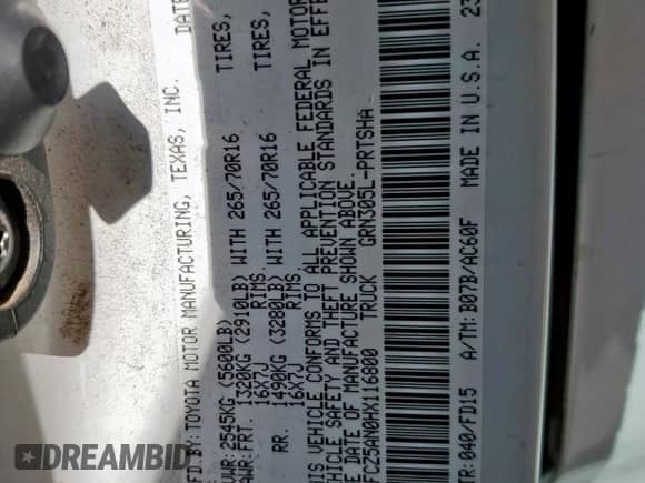 2017 Toyota Tacoma SR5 with VIN 5TFCZ5AN0HX116800, listed as a Copart auction lot 81142255 with 86,089 mi miles and Salvage title. Bid and sale history available at DreamBid. Image 12.