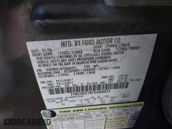 2007 Ford Freestyle SEL с VIN 1FMZK02187GA06035, выставлен на аукционе IAAI как лот 42826918 с пробегом 232 943 миль миль и . История ставок и продаж доступна на DreamBid. Изображение 9.