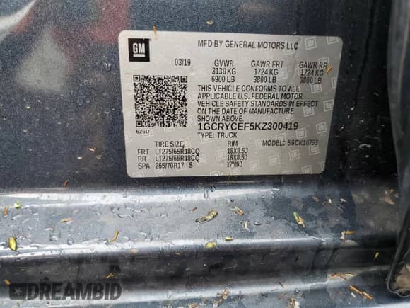 2019 Chevrolet Silverado 1500 Custom Trail Boss with VIN 1GCRYCEF5KZ300419, listed as a Copart auction lot 56122355 with 80,530 mi miles and Salvage title. Bid and sale history available at DreamBid. Image 12.