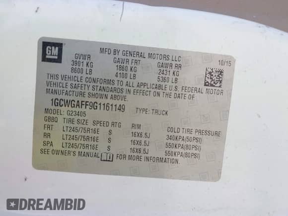 2016 Chevrolet Express Cargo с VIN 1GCWGAFF9G1161149, выставлен на аукционе IAAI как лот 42892661 с пробегом 95 385 миль миль и . История ставок и продаж доступна на DreamBid. Изображение 9.