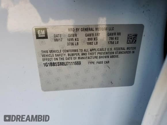 2018 Chevrolet Cruze LS with VIN 1G1BB5SM8J7111669, listed as a Copart auction lot 79898584 with Not provided miles and Non repairable. Bid and sale history available at DreamBid. Image 13.