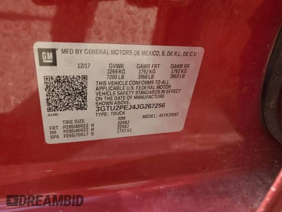 2018 GMC Sierra 1500 Denali with VIN 3GTU2PEJ4JG267256, listed as a Copart auction lot 58923445 with 79,536 mi miles and Salvage title. Bid and sale history available at DreamBid. Image 12.