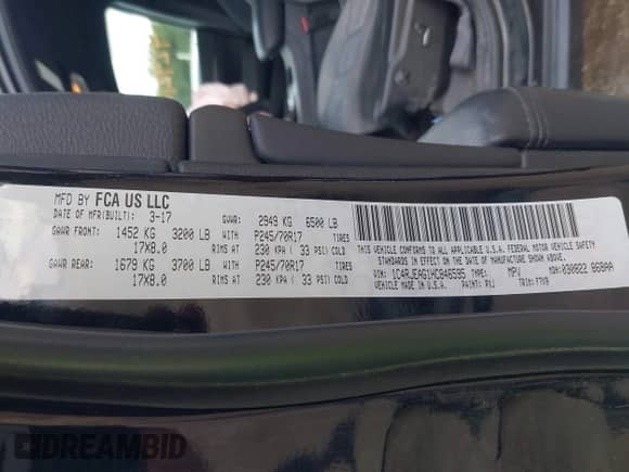 2017 Jeep Grand Cherokee Laredo with VIN 1C4RJEAG1HC846595, listed as a IAAI auction lot 42921296 with 67,895 mi miles and . Bid and sale history available at DreamBid. Image 9.