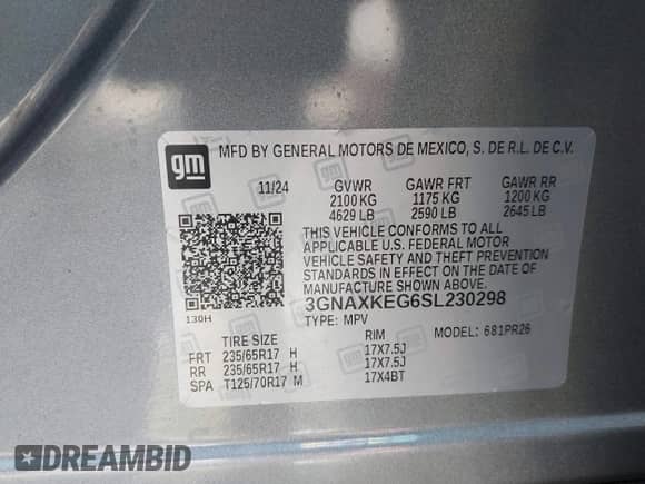 2025 Chevrolet Equinox FWD ACTIV с VIN 3GNAXKEG6SL230298, выставлен на аукционе IAAI как лот 43308000 с пробегом 2 178 миль миль и . История ставок и продаж доступна на DreamBid. Изображение 9.