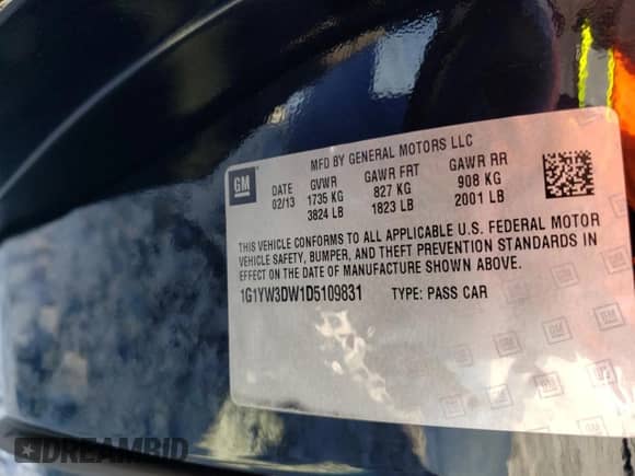 2013 Chevrolet Corvette Z16 Grand Sport 3LT with VIN 1G1YW3DW1D5109831, listed as a Copart auction lot 48959535 with 40,281 mi miles and Salvage title. Bid and sale history available at DreamBid. Image 13.