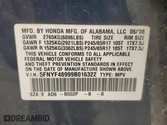 2009 Honda Pilot Touring with VIN 5FNYF48999B016322, listed as a Copart auction lot 71404925 with 205,468 mi miles and Salvage title. Bid and sale history available at DreamBid. Image 13.