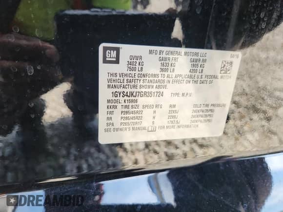 2016 Cadillac Escalade ESV Premium Collection z VIN 1GYS4JKJ7GR351724, wystawiony jako Copart lot #71970125 z przebiegiem 96 924 mil mil oraz Szkoda całkowita • Salvage title. Historia ofert i sprzedaży dostępna na DreamBid. Obrazek 14.