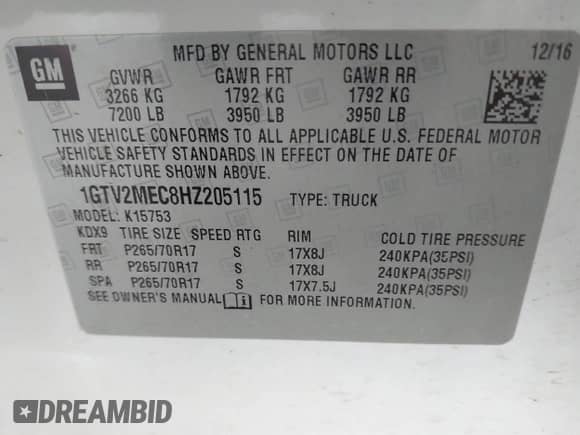 2017 GMC Sierra 1500 SLE with VIN 1GTV2MEC8HZ205115, listed as a IAAI auction lot 43244018 with 113,315 mi miles and . Bid and sale history available at DreamBid. Image 9.