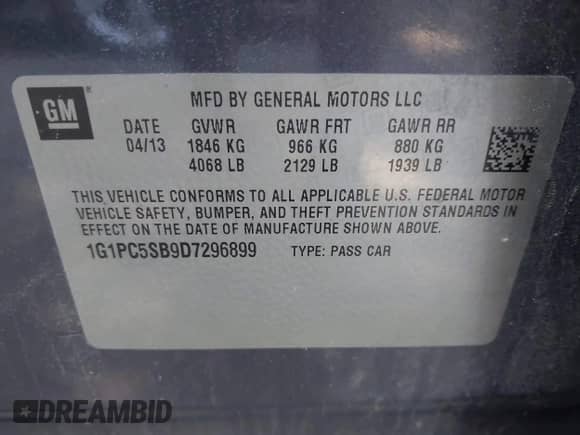 2013 Chevrolet Cruze 1LT с VIN 1G1PC5SB9D7296899, выставлен на аукционе IAAI как лот 43127910 с пробегом 64 747 миль миль и . История ставок и продаж доступна на DreamBid. Изображение 9.