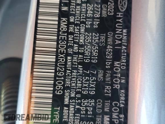 2024 Hyundai Tucson z VIN KM8JE3DEXRU291069, wystawiony jako Copart lot #85350594 z przebiegiem Nie podano mil oraz Szkoda całkowita • Salvage title. Historia ofert i sprzedaży dostępna na DreamBid. Obrazek 13.