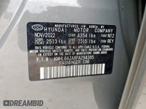 2023 Hyundai Sonata SEL с VIN KMHL64JA8PA294385, выставлен на аукционе Copart как лот 69672905 с пробегом 65 535 миль миль и Списание • Salvage title. История ставок и продаж доступна на DreamBid. Изображение 12.