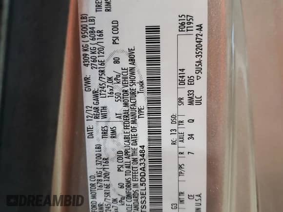 2013 Ford Econoline Cargo Commercial с VIN 1FTSS3EL5DDA33484, выставлен на аукционе Copart как лот 57722635 с пробегом 297 943 миль миль и Списание • Salvage title. История ставок и продаж доступна на DreamBid. Изображение 14.