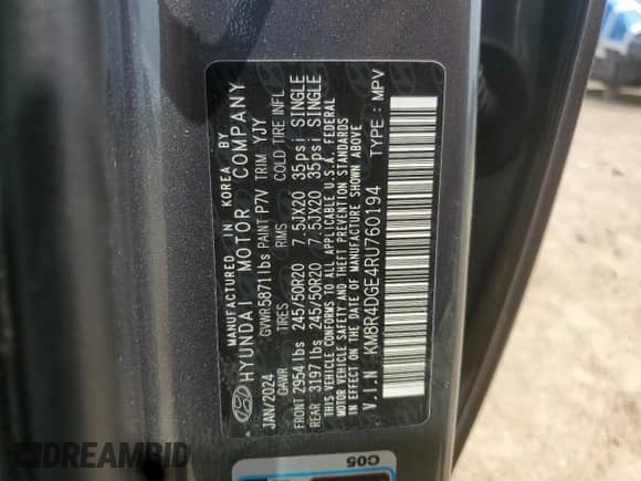 2024 Hyundai Palisade SEL z VIN KM8R4DGE4RU760194, wystawiony jako Copart lot #64849565 z przebiegiem 24 380 mil mil oraz Szkoda całkowita • Salvage title. Historia ofert i sprzedaży dostępna na DreamBid. Obrazek 13.