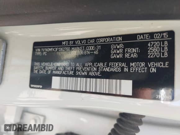 2015 Volvo S60 T5 Drive-E Premier with VIN YV140MFK3F1362760, listed as a IAAI auction lot 42834933 with 158,228 mi miles and . Bid and sale history available at DreamBid. Image 9.