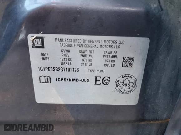 2016 Chevrolet Cruze LT с VIN 1G1PE5SB2G7101126, выставлен на аукционе Copart как лот 81465125 с пробегом 182 432 миль миль и Списание • Salvage title. История ставок и продаж доступна на DreamBid. Изображение 12.