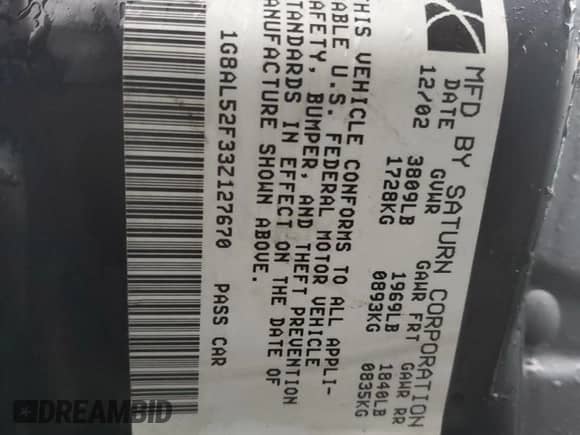 2003 Saturn ION ION 3 с VIN 1G8AL52F33Z127670, выставлен на аукционе Copart как лот 90127335 с пробегом 143 939 миль миль и Списание • Salvage title. История ставок и продаж доступна на DreamBid. Изображение 12.