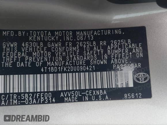 2013 Toyota Camry LE z VIN 4T1BD1FK2DU090421, wystawiony jako IAAI lot #42187235 z przebiegiem 145 899 mil mil oraz . Historia ofert i sprzedaży dostępna na DreamBid. Obrazek 9.