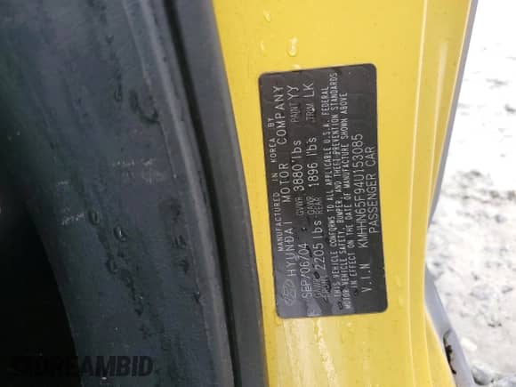 2004 Hyundai Tiburon GT с VIN KMHHN65F94U153085, выставлен на аукционе Copart как лот 65896785 с пробегом Не указан миль и Списание • Salvage title. История ставок и продаж доступна на DreamBid. Изображение 12.