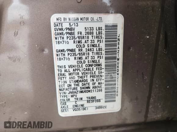 2013 Nissan Murano SV с VIN JN8AZ1MU6DW211286, выставлен на аукционе Copart как лот 84231065 с пробегом 182 063 миль миль и Списание • Salvage title. История ставок и продаж доступна на DreamBid. Изображение 12.