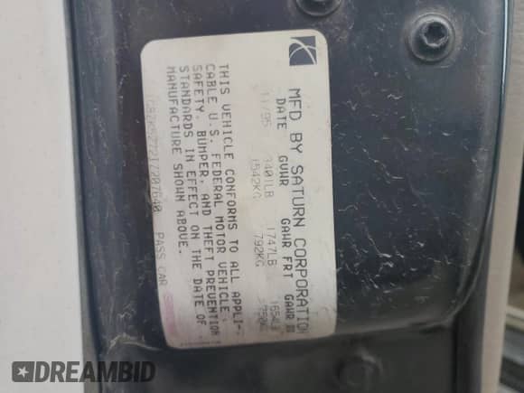 1996 Saturn SL with VIN 1G8ZK5272TZ207640, listed as a Copart auction lot 42538255 with 213,813 mi miles and Clean title. Bid and sale history available at DreamBid. Image 12.